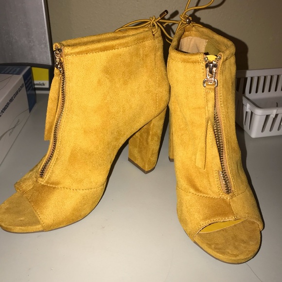 mustard peep toe boots